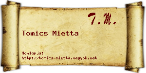 Tomics Mietta névjegykártya